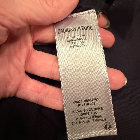 NWOT Zadig & Voltaire Black Tunisien Camo Rhinestone Skull Tee Size L - Picture 6 of 6